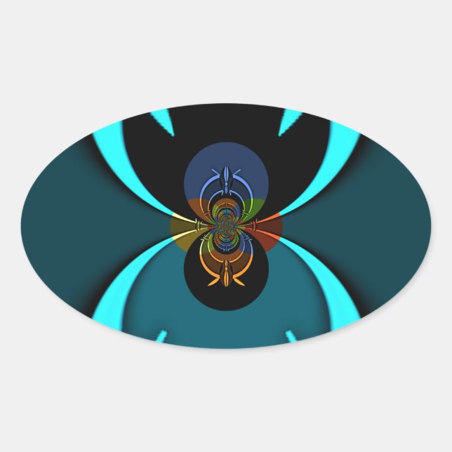 Cyan Abstrakt Art Print Ovaler Aufkleber (Vorderseite)