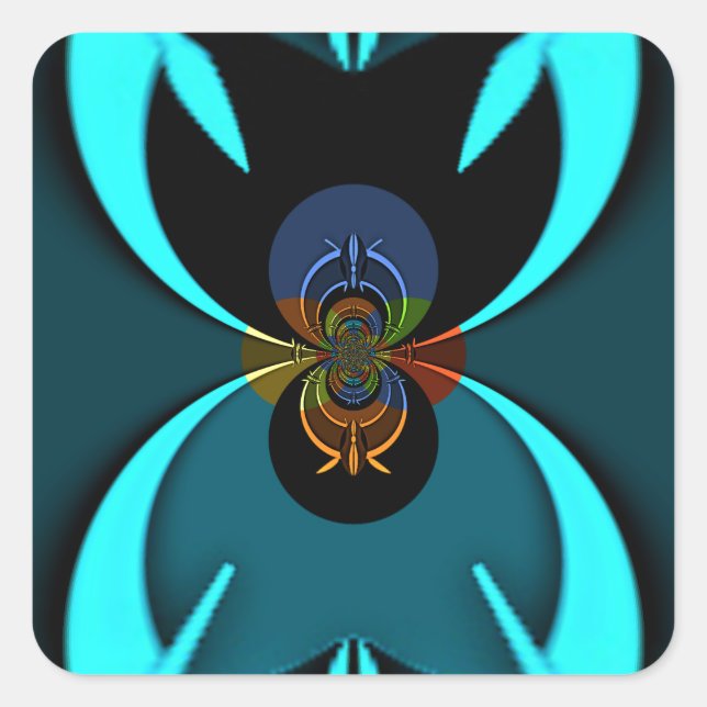 Cyan Abstrakt Art Print Quadratischer Aufkleber (Vorderseite)