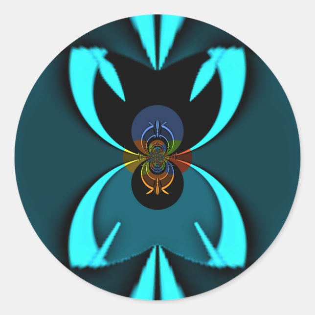Cyan Abstrakt Art Print Runder Aufkleber (Vorderseite)