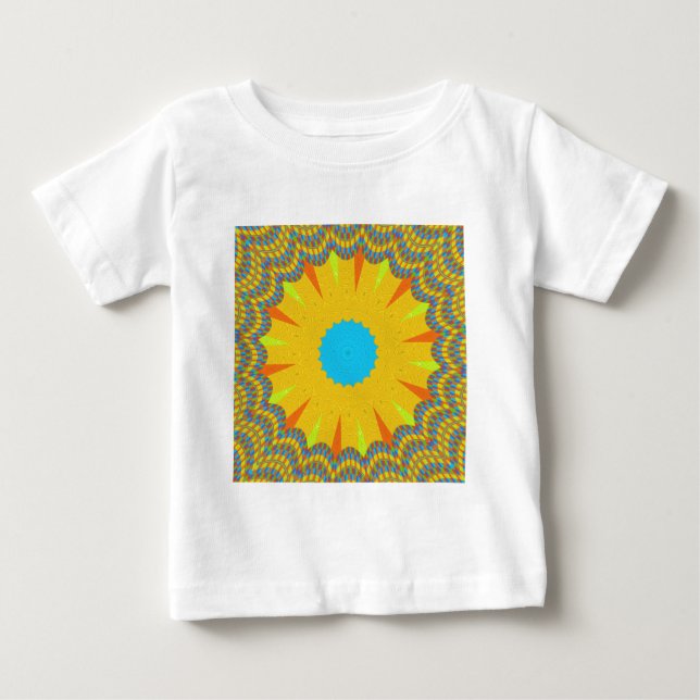Cyan and Gold Mandala Art Print Baby T-shirt (Vorderseite)