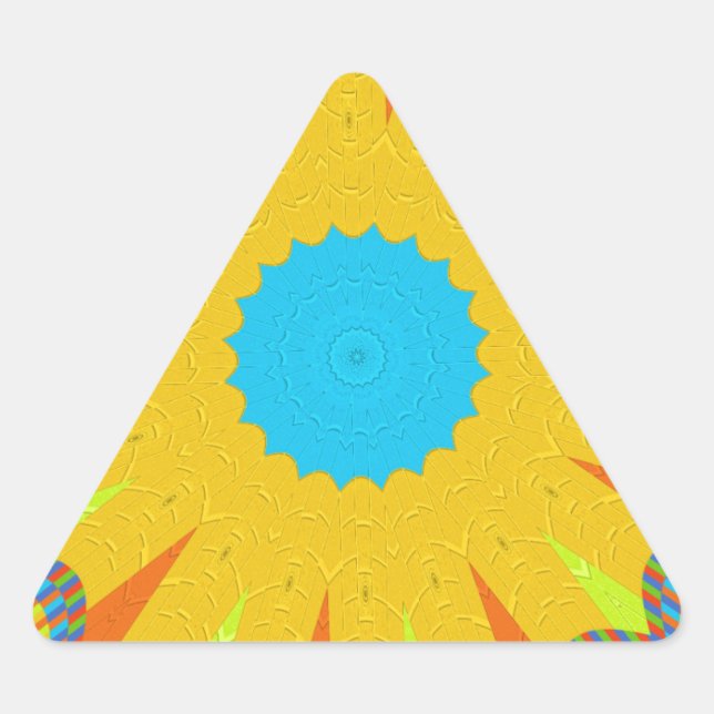 Cyan and Gold Mandala Art Print Dreieckiger Aufkleber (Vorderseite)