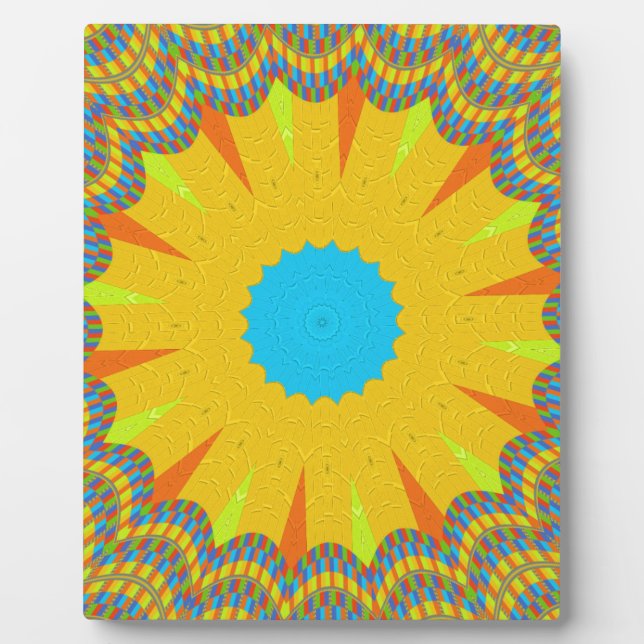 Cyan and Gold Mandala Art Print Fotoplatte (Vorderseite)