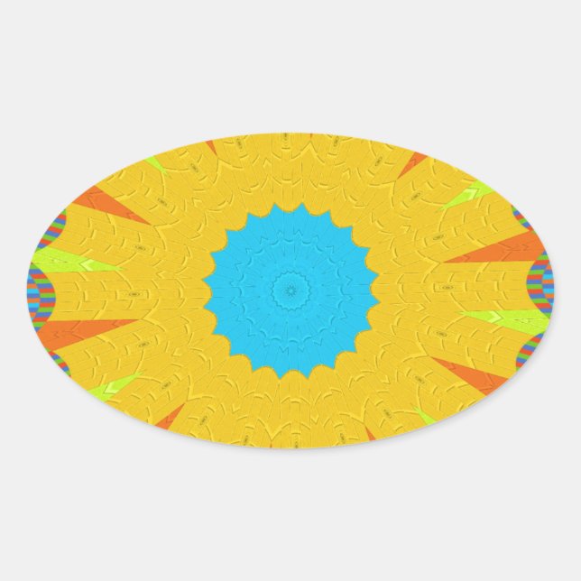 Cyan and Gold Mandala Art Print Ovaler Aufkleber (Vorderseite)