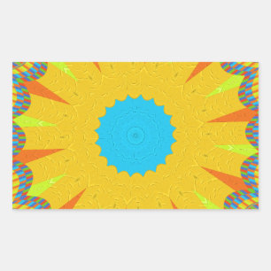 Cyan and Gold Mandala Art Print Rechteckiger Aufkleber