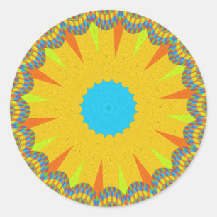 Cyan and Gold Mandala Art Print Runder Aufkleber
