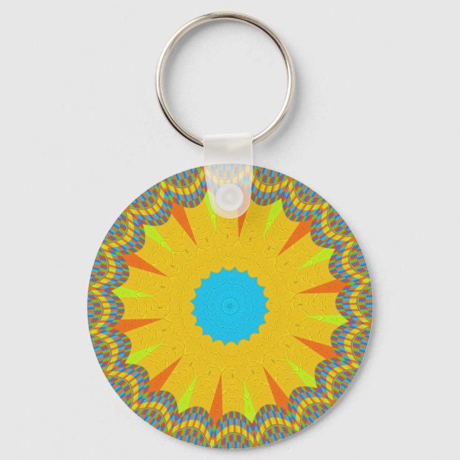 Cyan and Gold Mandala Art Print Schlüsselanhänger (Vorderseite)