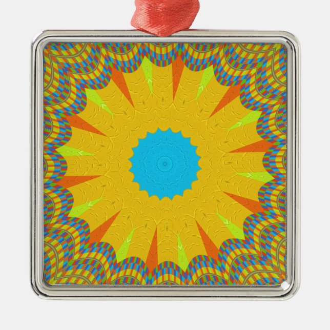 Cyan and Gold Mandala Art Print Silbernes Ornament (Vorne)