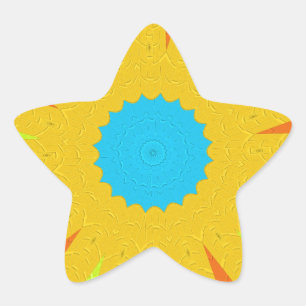 Cyan and Gold Mandala Art Print Stern-Aufkleber