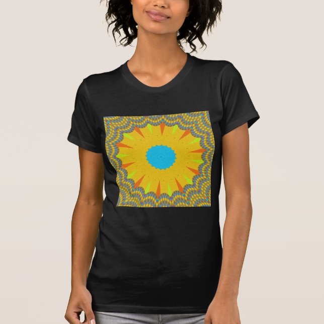 Cyan and Gold Mandala Art Print T-Shirt (Vorderseite)