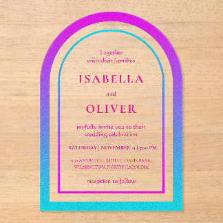 Cyan and magenta gradient elegant wedding acryleinladungen