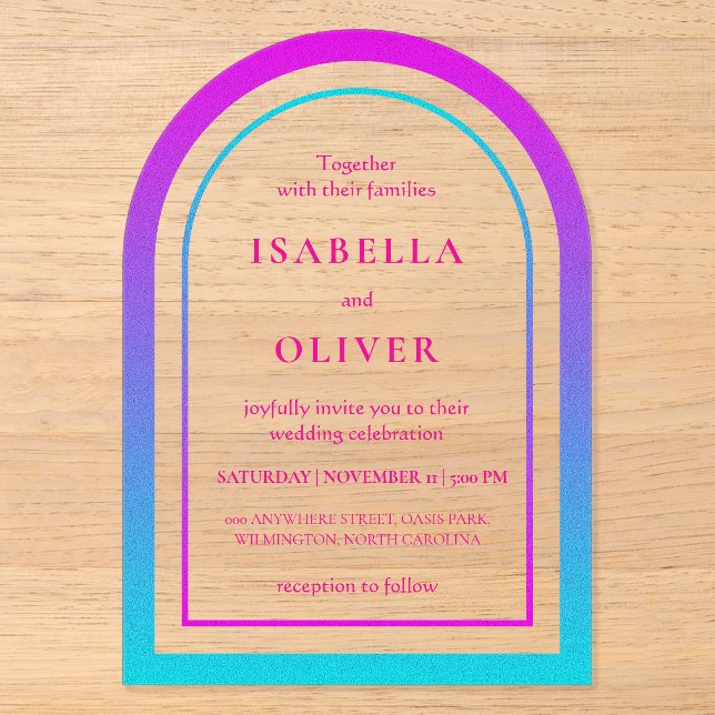 Cyan and magenta gradient elegant wedding acryleinladungen (Vorderseite)