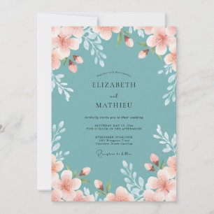 Cyan Aprikosen-Blatt-Hochzeit Einladung