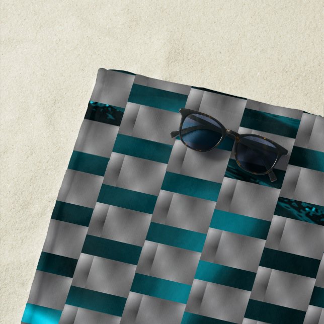 Cyan-Bild unter grauen Tellern, rechteckige Formen Strandtuch (Beispiel)