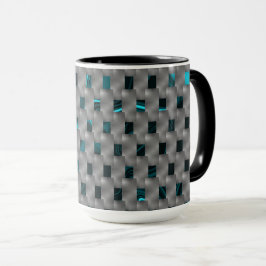 Cyan-Bild unter grauen Tellern, rechteckige Formen Tasse