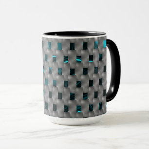 Cyan-Bild unter grauen Tellern, rechteckige Formen Tasse