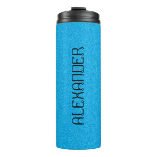Cyan Blauer Glitter Chic Muster Mame Personalisier Thermosbecher