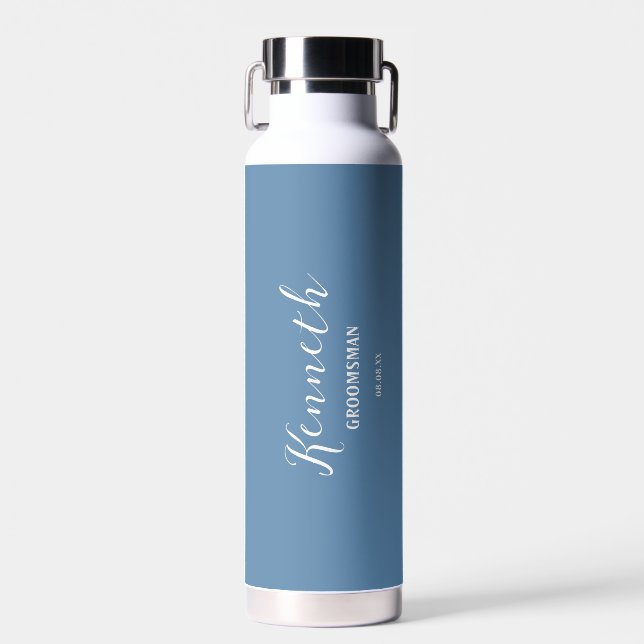 Cyan Blue and White Modern Monogram Bachelor Trinkflasche (Vorne)