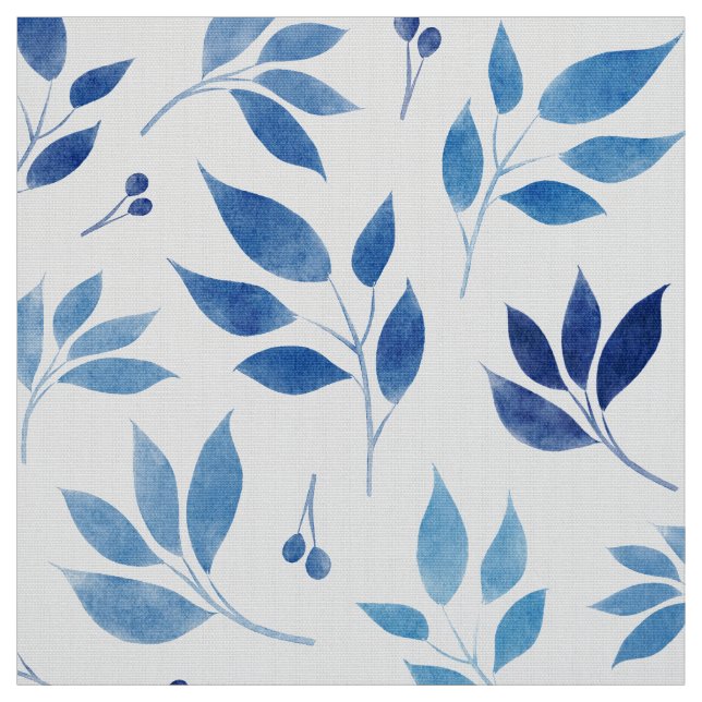 Cyan-Blue Aquarell-Blätter Poplin-Polyester- Stoff (Muster)