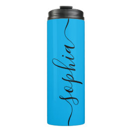 Cyan Blue Black Script Custom Thermal Tumbler Thermosbecher