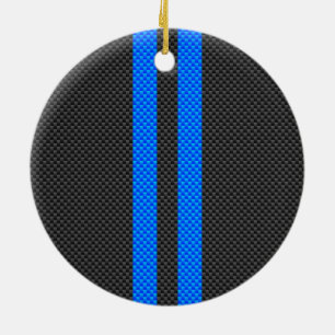 Cyan Blue Carbon Fibre Racing Stripes Keramik Ornament