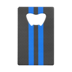 Cyan Blue Carbon Fibre Racing Stripes Kreditkartenflaschenöffner