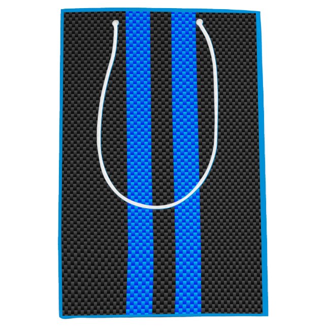 Cyan Blue Carbon Fibre Racing Stripes Mittlere Geschenktüte (Vorderseite)