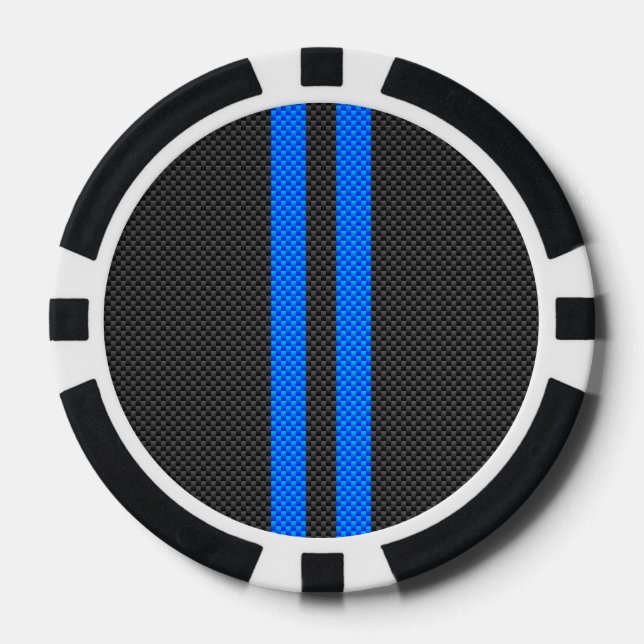 Cyan Blue Carbon Fibre Racing Stripes Pokerchips (Vorderseite)