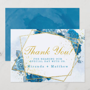 Cyan Blue Floraks Et Gold Mariage Merci Cartes