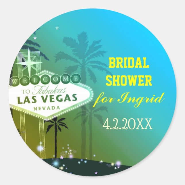 Cyan Blue Las Vegas Brautparty Runder Aufkleber (Vorderseite)