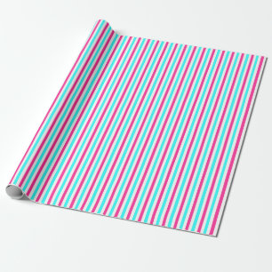 Cyan Blue Pink White Stripes Geschenkpapier