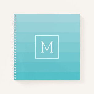 Cyan Blue Shades Horizontal Stripes Monogram Notizbuch