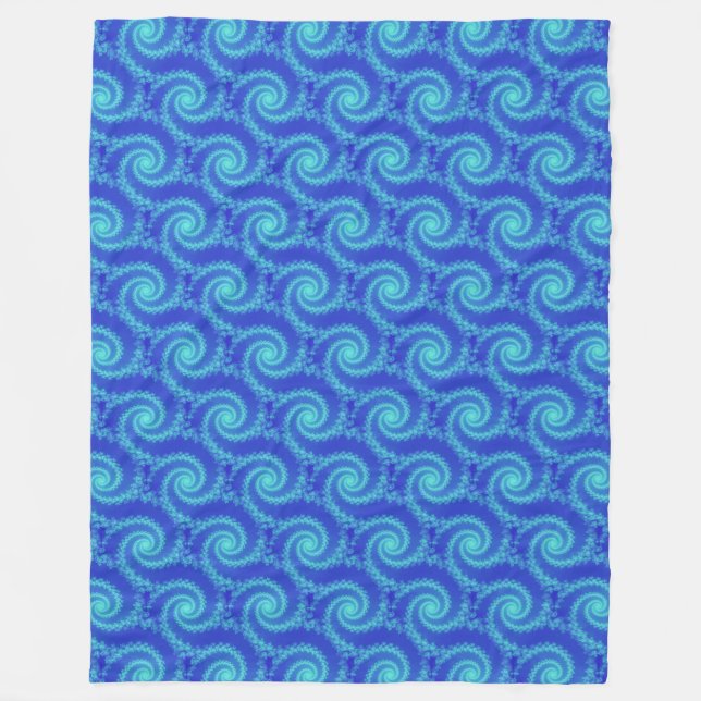 Cyan Blue Spiral Fraktal Pattern Fleecedecke (Vorderseite)