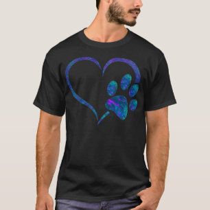 Cyan Blue Violet aquamarin Hunde Pfote Herzdrucken T-Shirt
