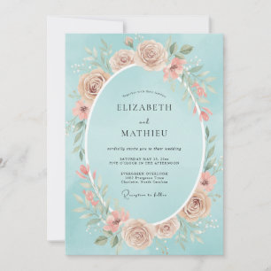 Cyan Blush Blossom Hochzeit Einladung