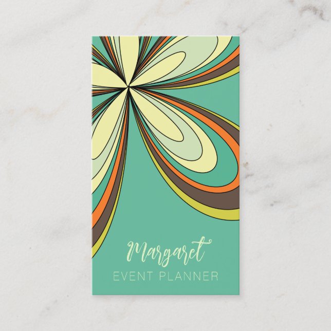 Cyan Daisy Eventplaner Groovy 70er Hippie Blume Visitenkarte (Vorderseite)