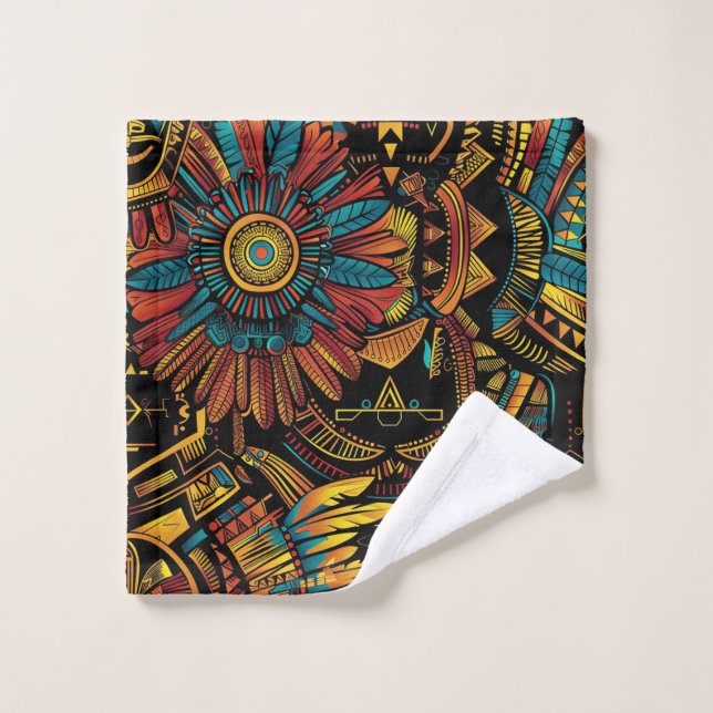Cyan doux "Aztec Dream" Linge Laver (Gant de toilette)
