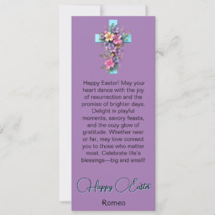 Cyan Floral Cross Happy Oaster Card Feiertagskarte