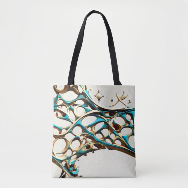 Cyan foncé et Sac fourre-tout arabesque doré (Devant)