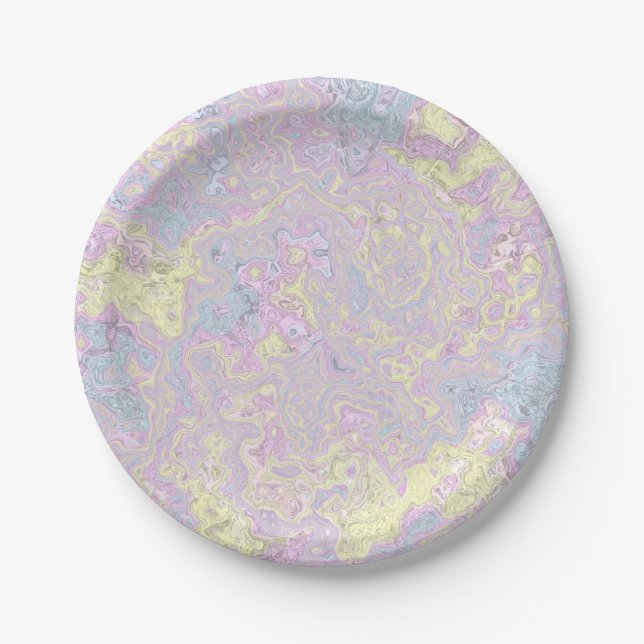 Cyan, Gelb, Magenta Swirl Pappteller (Vorderseite)