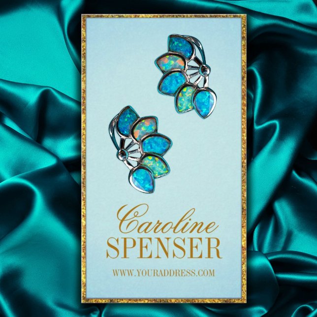 Cyan Golden Border - Anpassbare Earring-Anzeige Visitenkarte (Perfect for business)