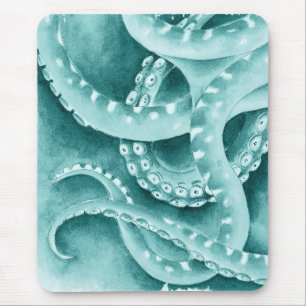 Cyan Green tentacles Monochrome Mousepad
