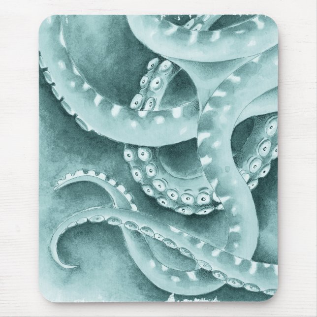 Cyan Green tentacles Monochrome Mousepad (Vorne)