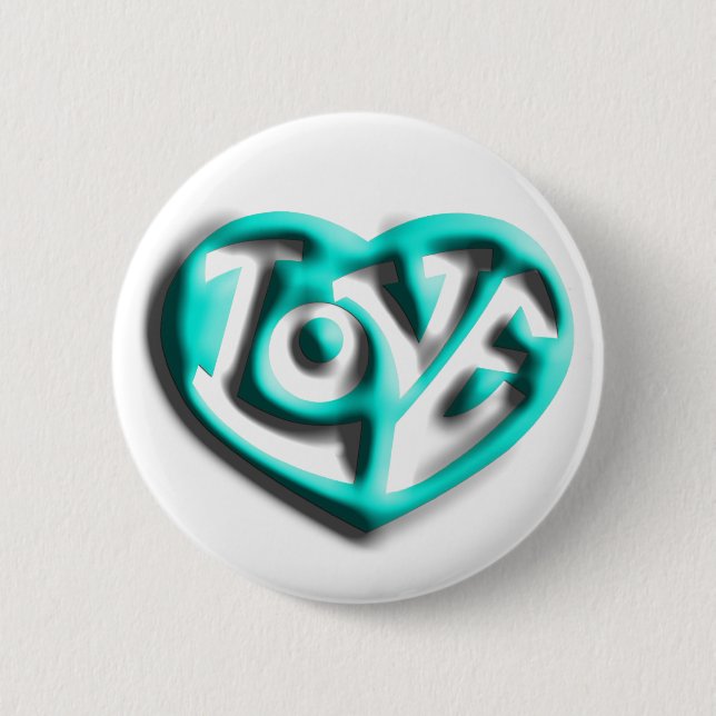 Cyan Hippie Liebe Herz Button (Vorderseite)