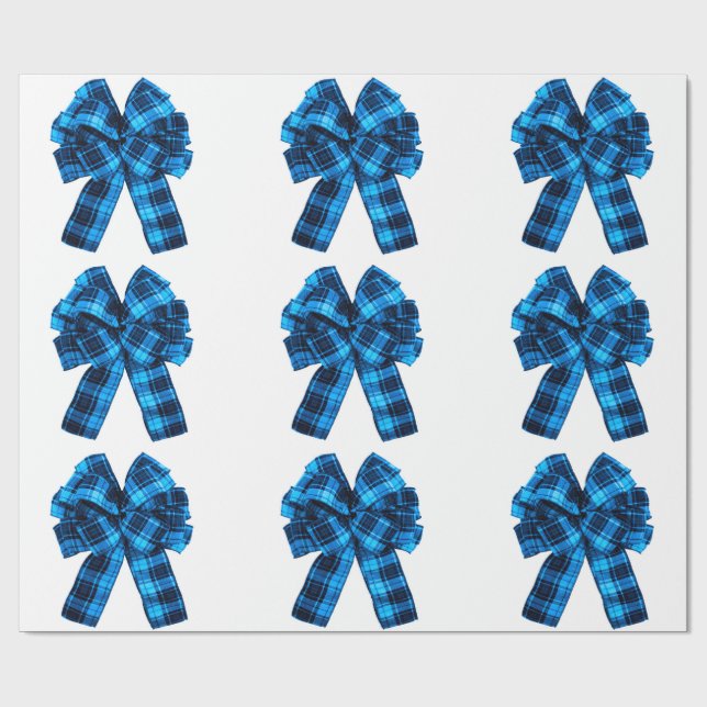 Cyan Kariert Bows Wrapping Paper Geschenkpapier (Flach)