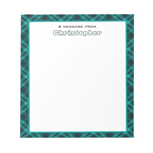 Cyan-Karierte Grenze mit Monogramm Notizblock (Vorderseite)