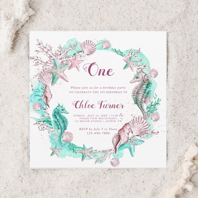 Cyan & Lavender Under Sea Girl Birthday Square Einladung (Von Creator hochgeladen)