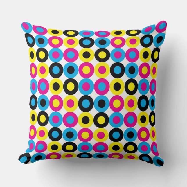 Cyan, Magenta, gelb, schwarze Punkte Kissen (Vorderseite)
