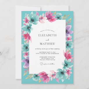 Cyan Magenta Wildflower-Hochzeit Einladung