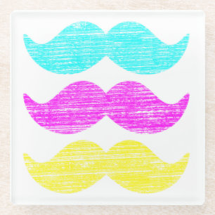Cyan Magenta Yellow Mustaches (Letterpress style) Glasuntersetzer