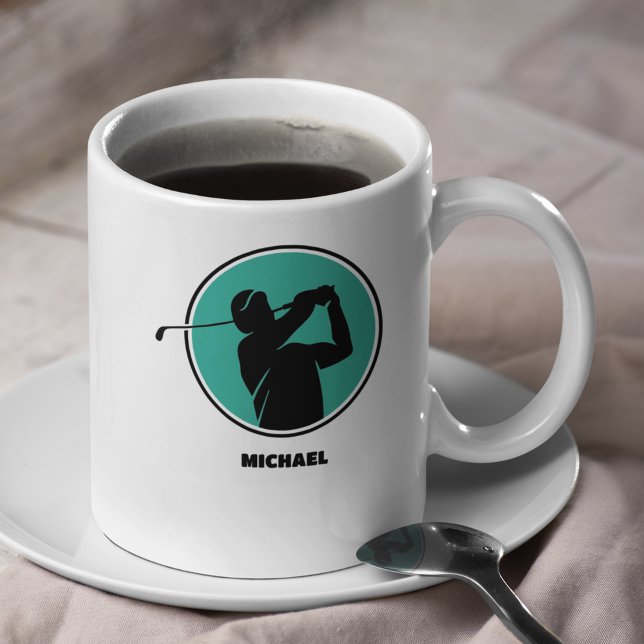 Cyan Mens Golf Silhouette Kaffeetasse (Von Creator hochgeladen)